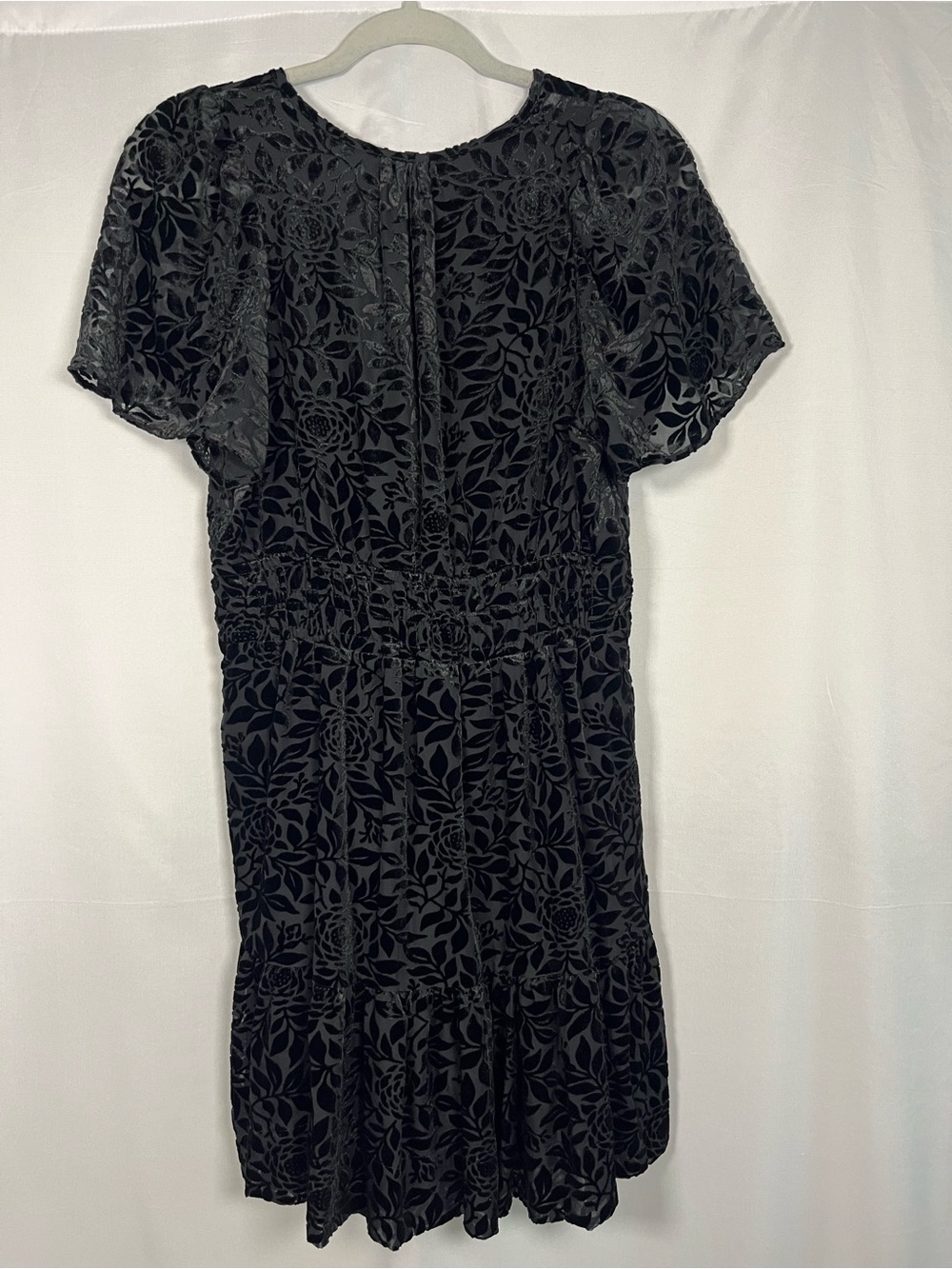 Anthropologie somserset mini dress black floral velvet smocked waist sz m - Picture 7 of 8